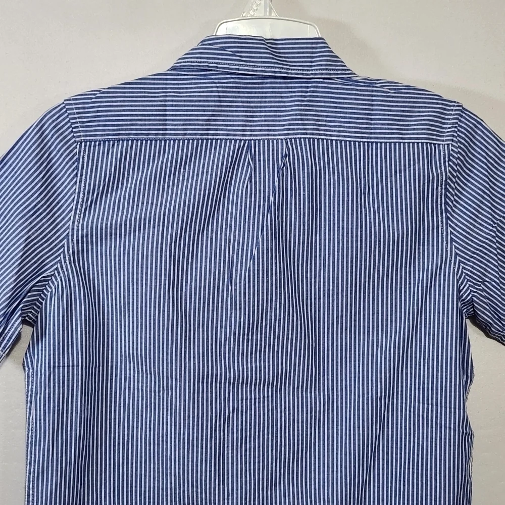 Gap Boys Size 10 Oxford Blue Strip Short Sleeve Collard Button Down Pocket Shirt